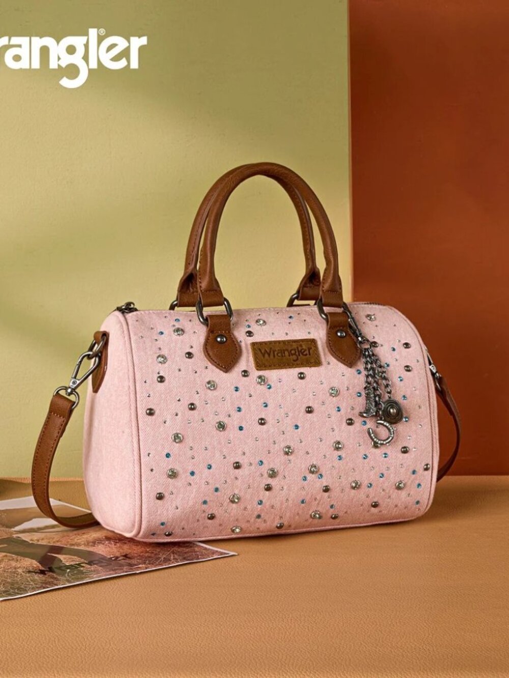 Wrangler Western Rhinestone Denim Boston Bag/Crossbody Pink
